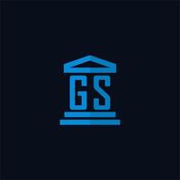 monograma del logotipo inicial de gs con vector de diseño de icono de edificio de juzgado simple