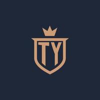 TY monogram initial logo with shield and crown style vector