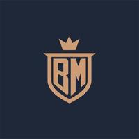 BM monogram initial logo with shield and crown style vector