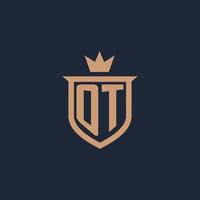 OT monogram initial logo with shield and crown style vector