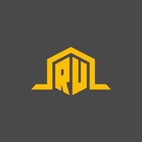 RU monogram initial logo with hexagon style design vector