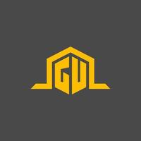 GU monogram initial logo with hexagon style design vector