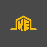 KE monogram initial logo with hexagon style design vector