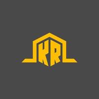 KR monogram initial logo with hexagon style design vector