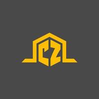 CZ monogram initial logo with hexagon style design vector