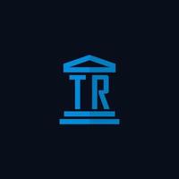 monograma del logotipo inicial de tr con vector de diseño de icono de edificio de juzgado simple