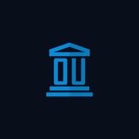 OU initial logo monogram with simple courthouse building icon design vector