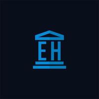 EH initial logo monogram with simple courthouse building icon design vector