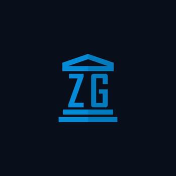 monograma del logotipo inicial de zg con vector de diseño de icono de edificio de juzgado simple