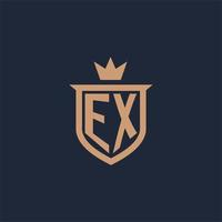 EX monogram initial logo with shield and crown style vector