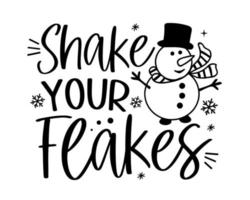 Christmas winter shake flakes lettering greeting card. Hand-drawn lettering poster for Christmas. Merry Christmas quotes calligraphy lettering isolated on white background, vector illustration.