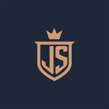 JS monogram initial logo with shield and crown style vector