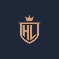 HL monogram initial logo with shield and crown style vector