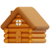 wooden house 3d render icon illustration png