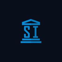 SI initial logo monogram with simple courthouse building icon design vector