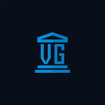 Monograma del logotipo inicial vg con vector de diseño de icono de edificio de juzgado simple