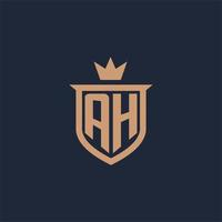 AH monogram initial logo with shield and crown style vector