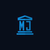 MJ initial logo monogram with simple courthouse building icon design vector