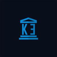 KE initial logo monogram with simple courthouse building icon design vector