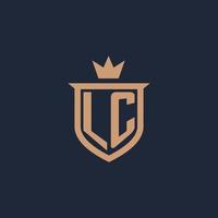 logotipo inicial del monograma lc con estilo de escudo y corona vector