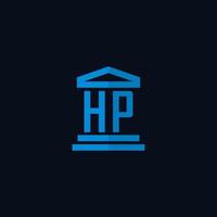 monograma del logotipo inicial de hp con vector de diseño de icono de edificio de juzgado simple