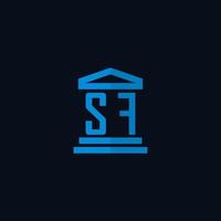 SF initial logo monogram with simple courthouse building icon design vector