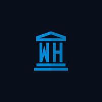 monograma del logotipo inicial de wh con vector de diseño de icono de edificio de juzgado simple