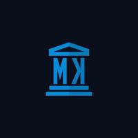 MK initial logo monogram with simple courthouse building icon design vector