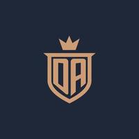 DA monogram initial logo with shield and crown style vector