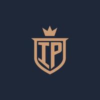 IP monogram initial logo with shield and crown style vector