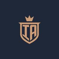 IA monogram initial logo with shield and crown style vector