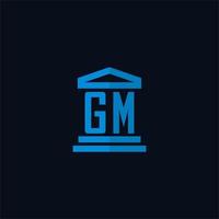 Monograma del logotipo inicial gm con vector de diseño de icono de edificio de juzgado simple