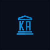 monograma del logotipo inicial ka con vector de diseño de icono de edificio de juzgado simple