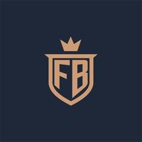 FB monogram initial logo with shield and crown style vector