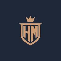 HM monogram initial logo with shield and crown style vector