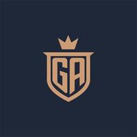 GA monogram initial logo with shield and crown style vector