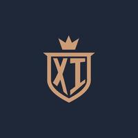 XI monogram initial logo with shield and crown style vector