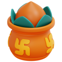 kumbh kalash 3d render icon illustration png