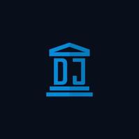 DJ initial logo monogram with simple courthouse building icon design vector