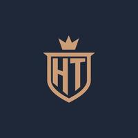 HT monogram initial logo with shield and crown style vector