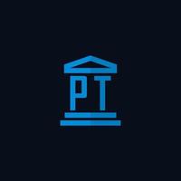 PT initial logo monogram with simple courthouse building icon design vector