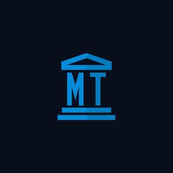 MT initial logo monogram with simple courthouse building icon design vector