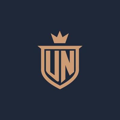 UN monogram initial logo with shield and crown style
