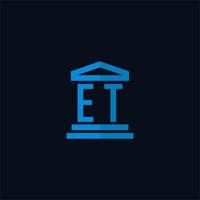 ET initial logo monogram with simple courthouse building icon design vector