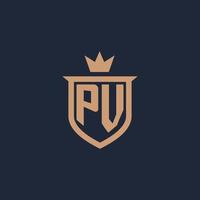 PV monogram initial logo with shield and crown style vector