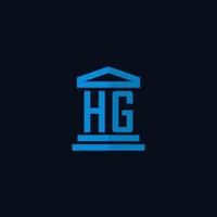 monograma del logotipo inicial hg con vector de diseño de icono de edificio de juzgado simple