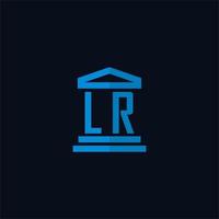 monograma de logotipo inicial lr con vector de diseño de icono de edificio de juzgado simple