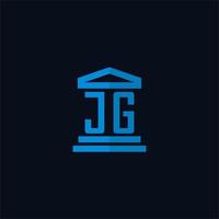 Monograma del logotipo inicial jg con vector de diseño de icono de edificio de juzgado simple