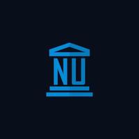 NU initial logo monogram with simple courthouse building icon design vector