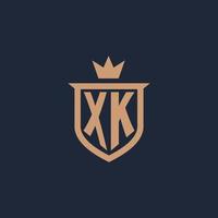 XK monogram initial logo with shield and crown style vector